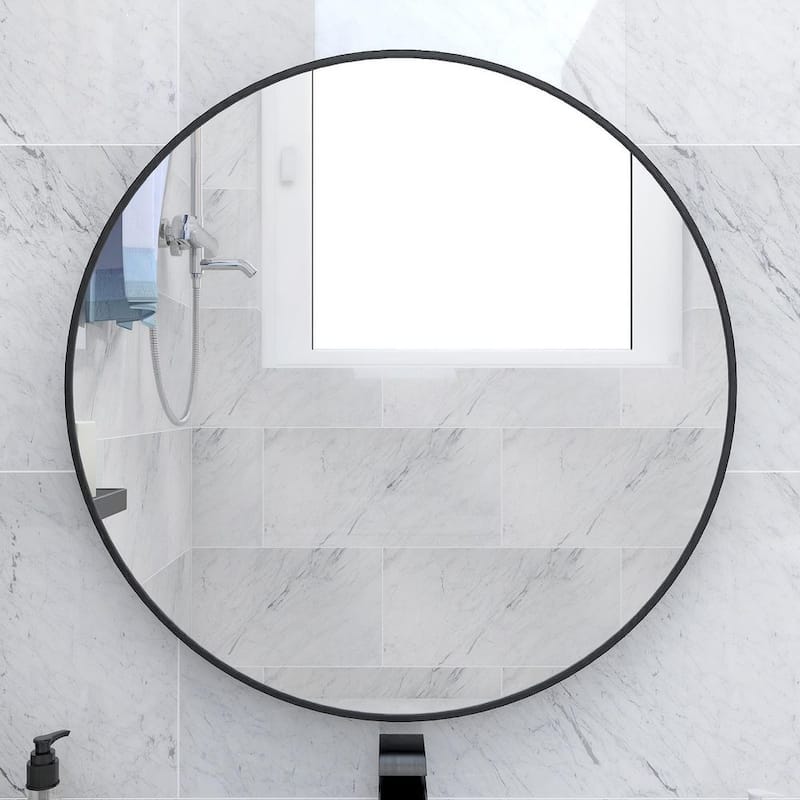 24 in. W x 24 in. H Round Framed Wall Bathroom Vanity Mirror in Black