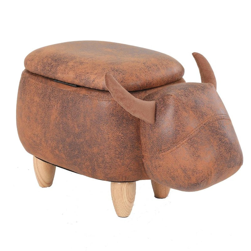 Brown Decorative Animal Storage Stool for Kids with Solid Wood Legs